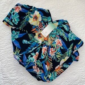 Decree Tropical Strapless Shorts Romper